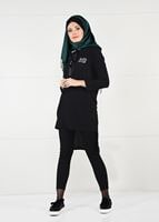 Tesettür giyim SİYAH KAPÜŞONLU FİTİLLİ TRİKO TUNİK 58451