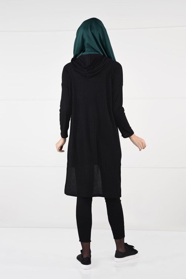 Tesettür giyim  KAPÜŞONLU FİTİLLİ TRİKO TUNİK 58451 - TRENDTESETTÜR