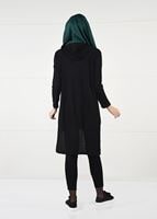 Tesettür giyim SİYAH KAPÜŞONLU FİTİLLİ TRİKO TUNİK 58451