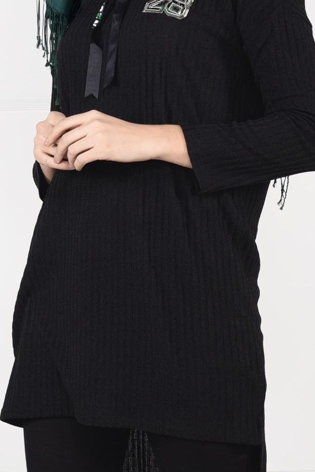 Tesettür giyim  KAPÜŞONLU FİTİLLİ TRİKO TUNİK 58451 - TRENDTESETTÜR