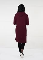 Tesettür giyim BORDO KAPÜŞONLU FİTİLLİ TRİKO TUNİK 58451