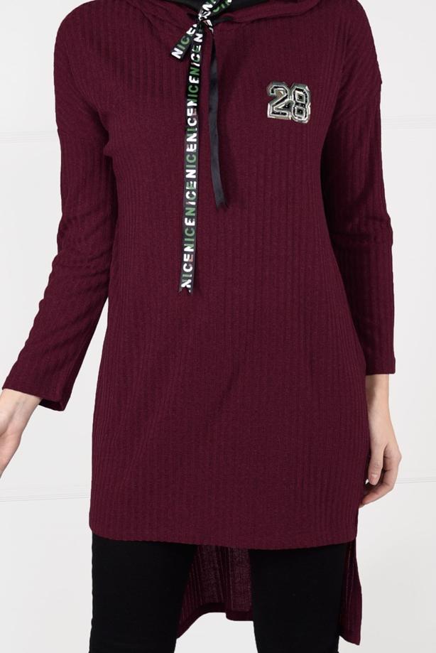 Tesettür giyim  KAPÜŞONLU FİTİLLİ TRİKO TUNİK 58451 - TRENDTESETTÜR