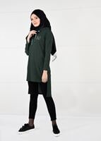 Tesettür giyim HAKİ KAPÜŞONLU FİTİLLİ TRİKO TUNİK 58451