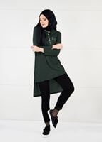 Tesettür giyim HAKİ KAPÜŞONLU FİTİLLİ TRİKO TUNİK 58451