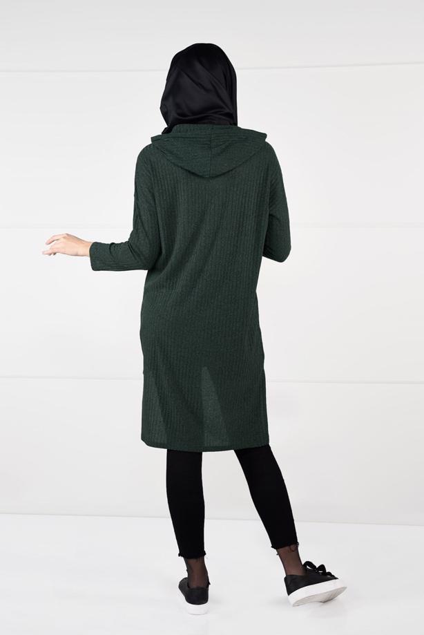 Tesettür giyim  KAPÜŞONLU FİTİLLİ TRİKO TUNİK 58451 - TRENDTESETTÜR