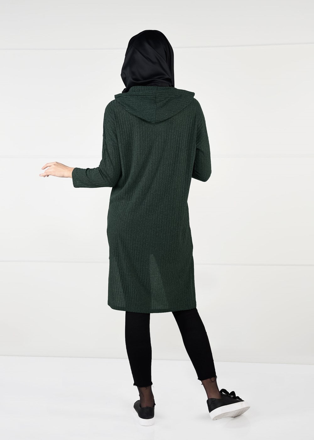 Tesettür giyim HAKİ KAPÜŞONLU FİTİLLİ TRİKO TUNİK 58451