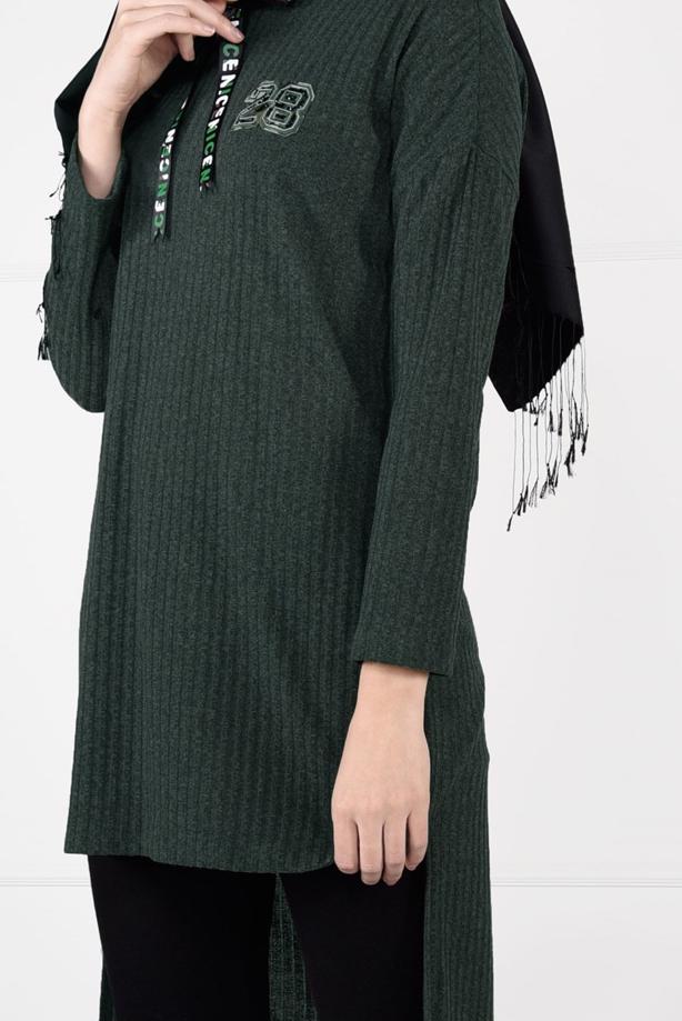 Tesettür giyim  KAPÜŞONLU FİTİLLİ TRİKO TUNİK 58451 - TRENDTESETTÜR