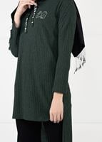Tesettür giyim HAKİ KAPÜŞONLU FİTİLLİ TRİKO TUNİK 58451