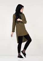 Tesettür giyim TABA KAPÜŞONLU FİTİLLİ TRİKO TUNİK 58451