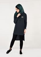 Tesettür giyim GRİ KAPÜŞONLU FİTİLLİ TRİKO TUNİK 58451