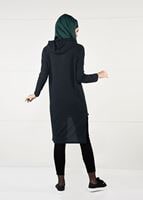 Tesettür giyim GRİ KAPÜŞONLU FİTİLLİ TRİKO TUNİK 58451