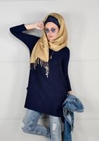 Tesettür giyim LACİVERT TRİKO SALAŞ TUNİK 62415