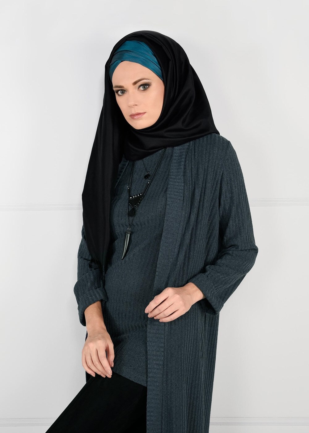 Tesettür giyim GRİ FİTİLLİ 2Lİ TRİKO TUNİK 77541 