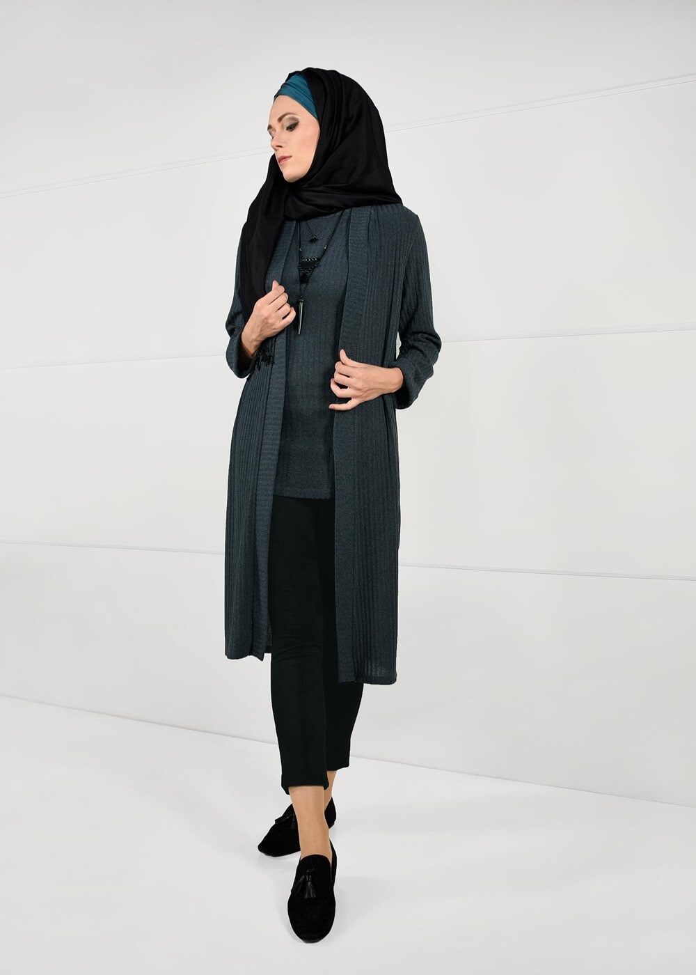 Tesettür giyim GRİ FİTİLLİ 2Lİ TRİKO TUNİK 77541 