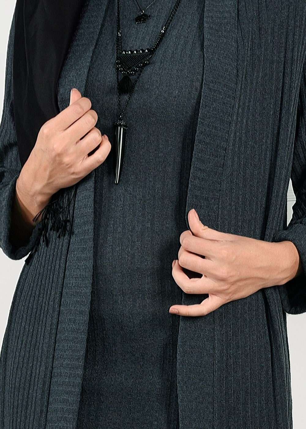 Tesettür giyim GRİ FİTİLLİ 2Lİ TRİKO TUNİK 77541 