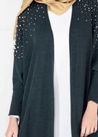 Tesettür giyim GRİ İNCİ DETAYLI YARASA KOL HIRKA 80651