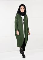 Tesettür giyim HAKİ İNCİ DETAYLI YARASA KOL HIRKA 80651