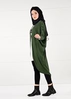 Tesettür giyim HAKİ İNCİ DETAYLI YARASA KOL HIRKA 80651