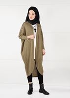 Tesettür giyim TABA İNCİ DETAYLI YARASA KOL HIRKA 80651