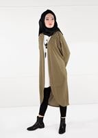 Tesettür giyim TABA İNCİ DETAYLI YARASA KOL HIRKA 80651