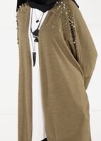 Tesettür giyim TABA İNCİ DETAYLI YARASA KOL HIRKA 80651