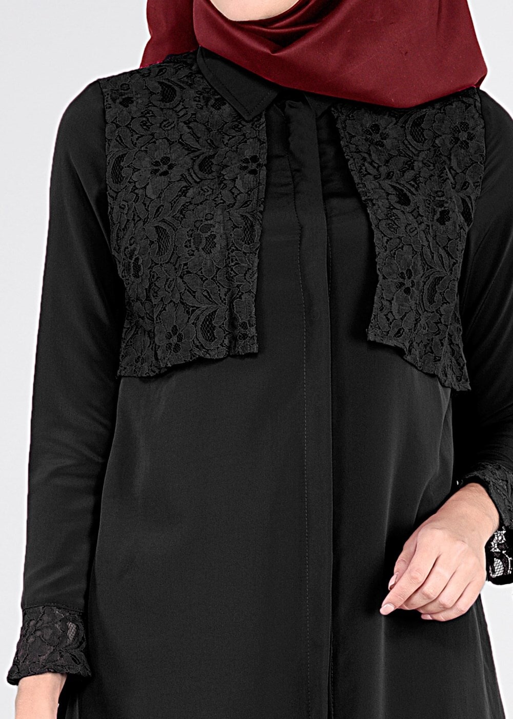 Tesettür giyim SİYAH DANTEL DETAYLI TUNİK 87215 
