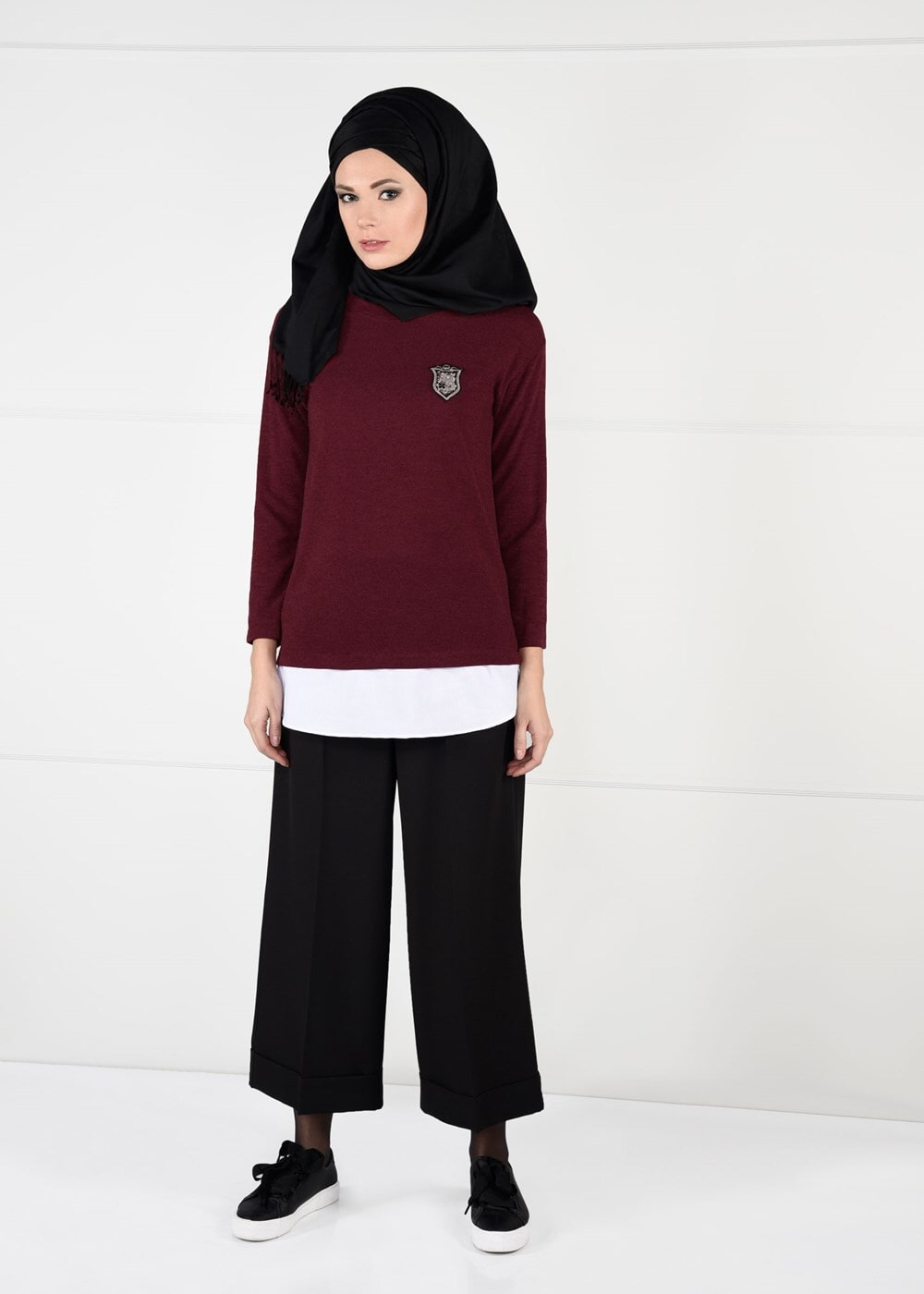 Tesettür giyim BORDO ARMA DETAYLI TUNİK 87451