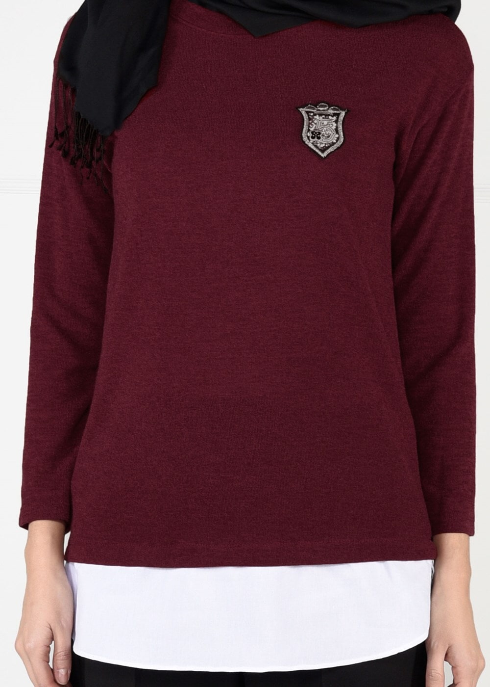 Tesettür giyim BORDO ARMA DETAYLI TUNİK 87451