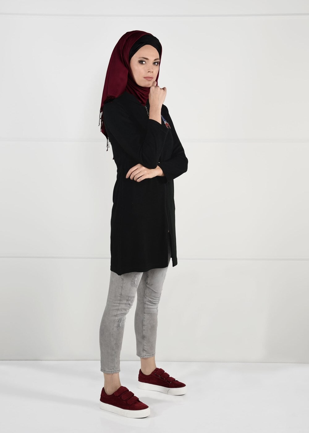 Hijab clothing BLACK HOODED KNIT JACKET 101 