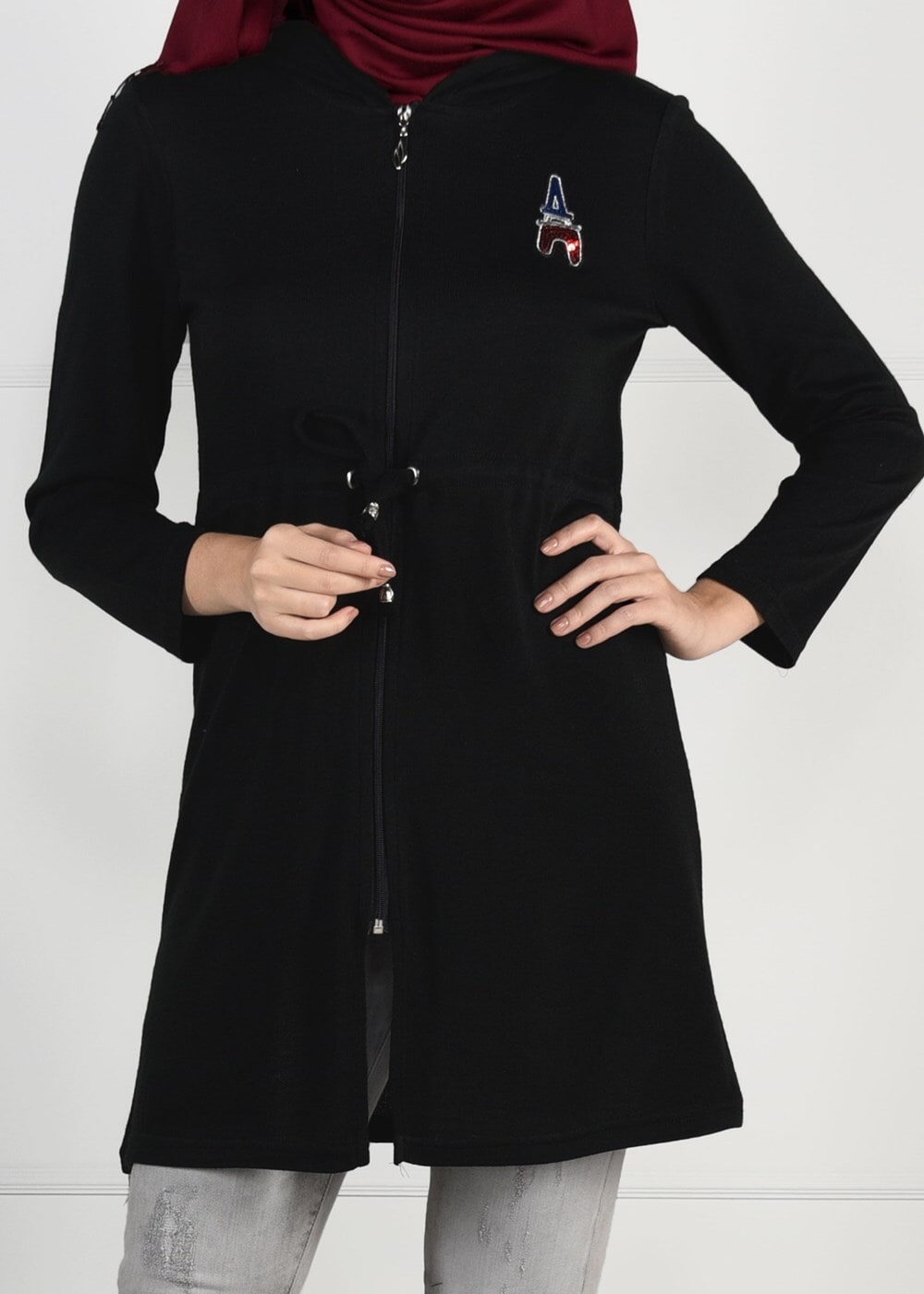 Hijab clothing BLACK HOODED KNIT JACKET 101 