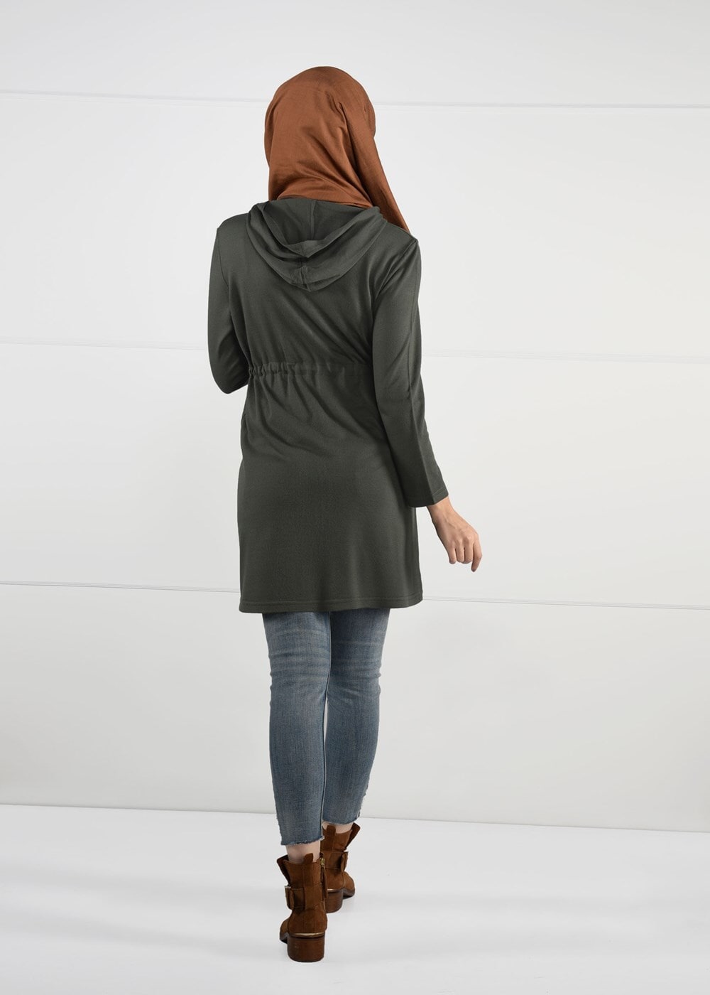 Hijab clothing KHAKI HOODED KNIT JACKET 101 