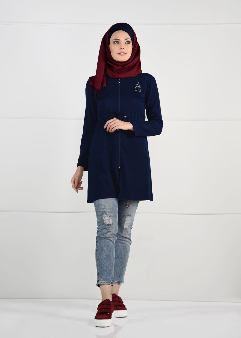 Hijab clothing NAVY BLUE HOODED KNIT JACKET 101 