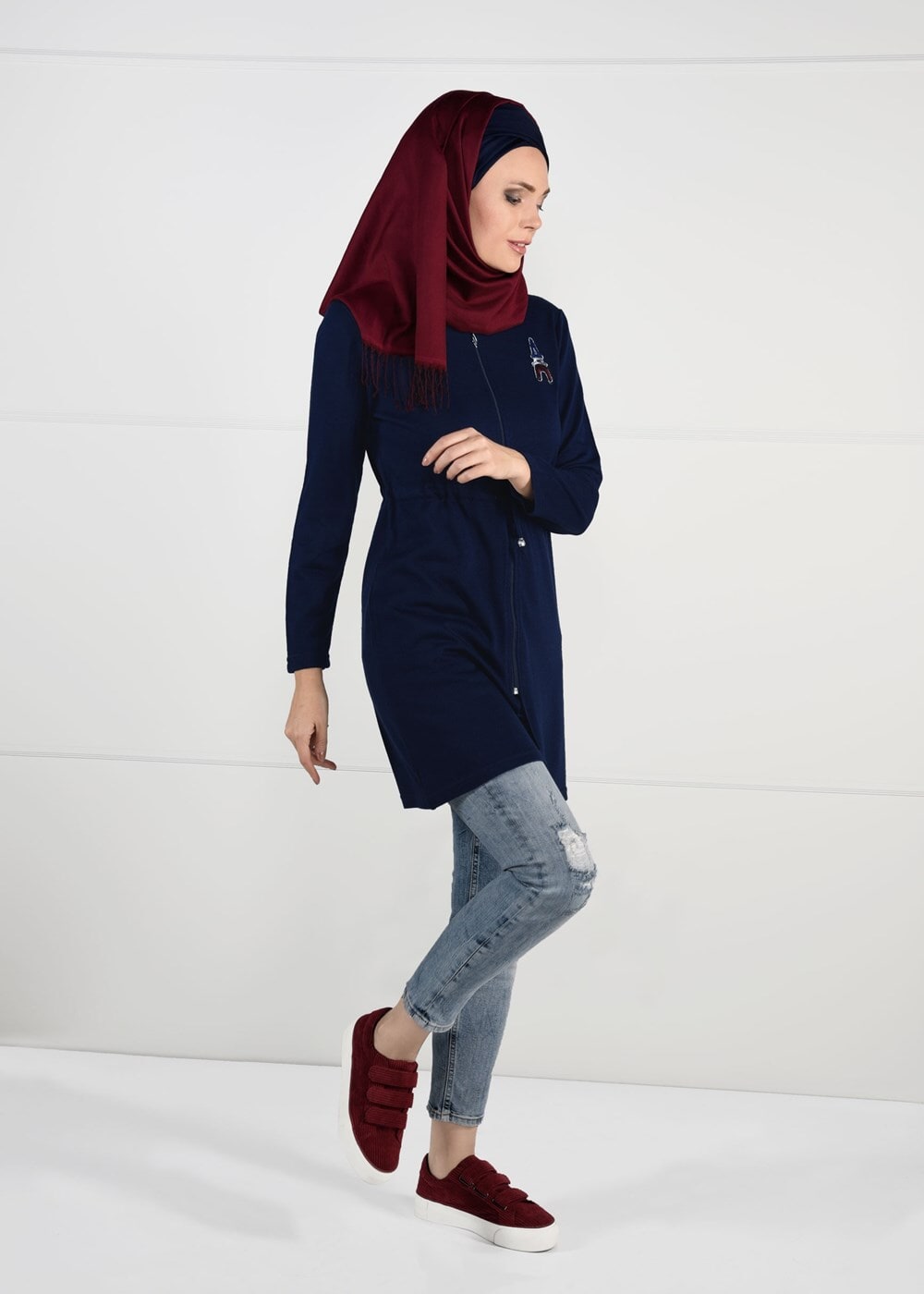 Hijab clothing NAVY BLUE HOODED KNIT JACKET 101 