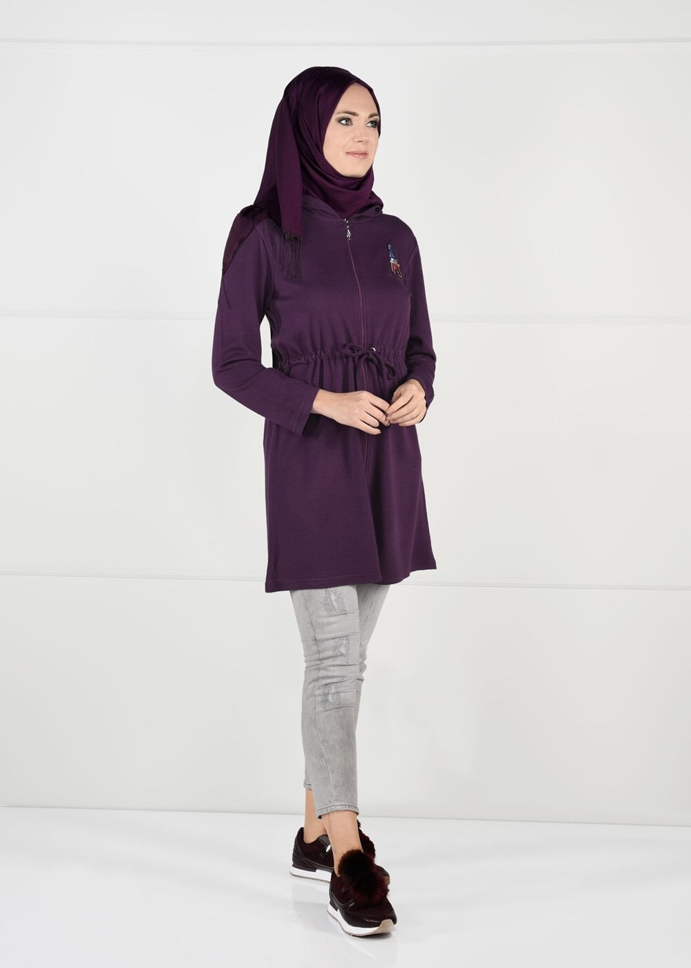 Hijab clothing PURPLE HOODED KNIT JACKET 101 