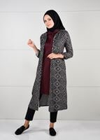 Tesettür giyim GRİ ETNİK DESENLİ 2Lİ TUNİK TAKIM 1657