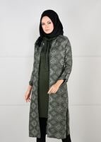 Tesettür giyim HAKİ ETNİK DESENLİ 2Lİ TUNİK TAKIM 1657