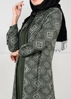 Tesettür giyim HAKİ ETNİK DESENLİ 2Lİ TUNİK TAKIM 1657