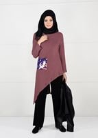 Tesettür giyim YEŞİL PAYET DETAYLI ASİMETRİK KESİM TUNİK 2155