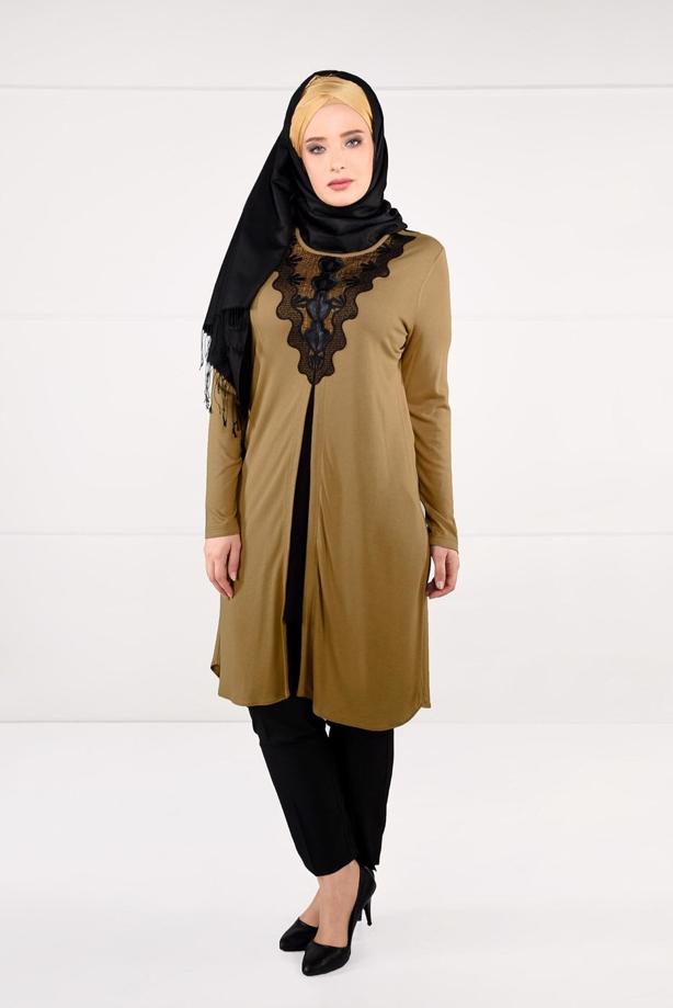 Vêtements hijab ORANGE TUNIQUE FENTE GUIPURE 2611 - TRENDTESETTÜR