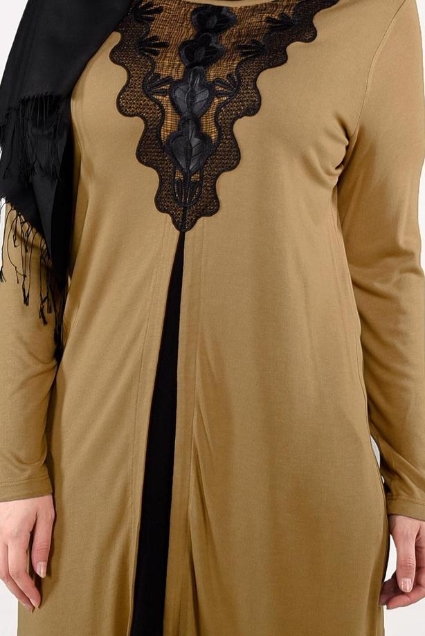 Vêtements hijab ORANGE TUNIQUE FENTE GUIPURE 2611 - TRENDTESETTÜR