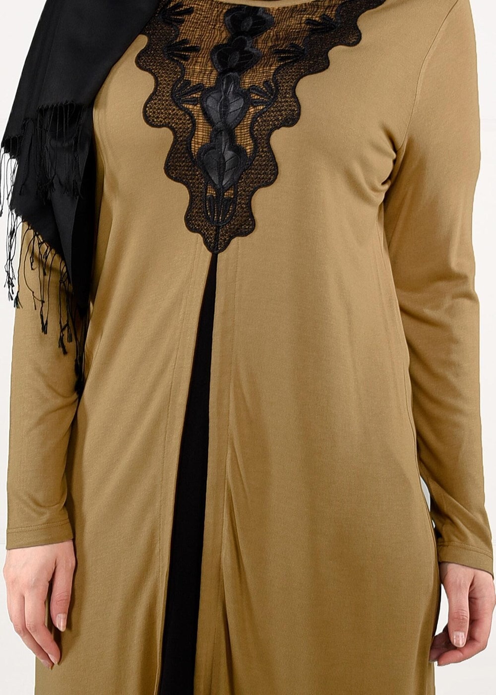 Vêtements hijab ORANGE TUNIQUE FENTE GUIPURE 2611