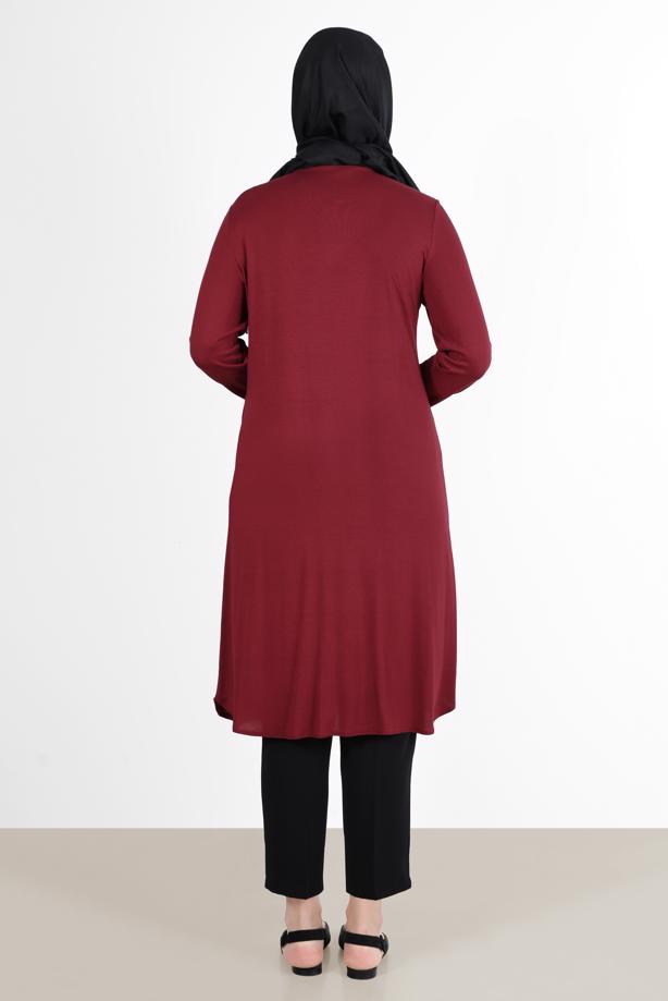 Vêtements hijab ROUGE BORDEAUX TUNIQUE FENTE GUIPURE 2611 - TRENDTESETTÜR