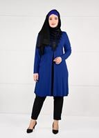Tesettür giyim LACİVERT GÜPÜRLÜ ÖNÜ YIRTMAÇLI TUNİK 2611	
