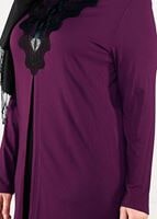 Tesettür giyim MOR GÜPÜRLÜ ÖNÜ YIRTMAÇLI TUNİK 2611	
