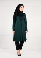 Tesettür giyim YEŞİL GÜPÜRLÜ ÖNÜ YIRTMAÇLI TUNİK 2611	