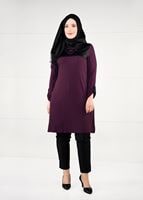 Tesettür giyim MOR YAKASI BONCUK İŞLEMELİ ÖRME TUNİK 2612 