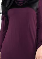 Tesettür giyim MOR YAKASI BONCUK İŞLEMELİ ÖRME TUNİK 2612 