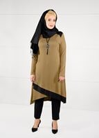 Tesettür giyim TURUNCU ŞERİT DETAYLI DÜZ TUNİK 2613