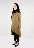 Tesettür giyim TURUNCU ŞERİT DETAYLI DÜZ TUNİK 2613