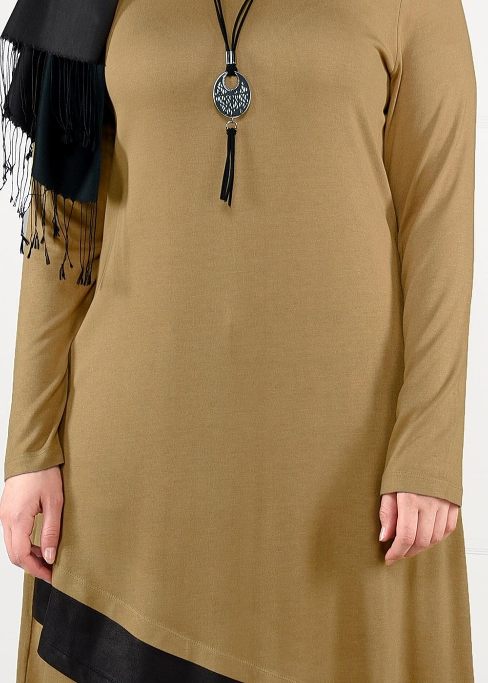 Tesettür giyim TURUNCU ŞERİT DETAYLI DÜZ TUNİK 2613